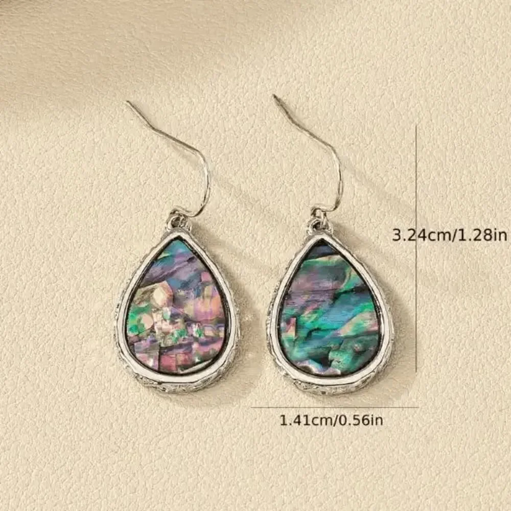 Teardrop Shape Abalone Shell Dangle Earrings - Picture 3 of 3